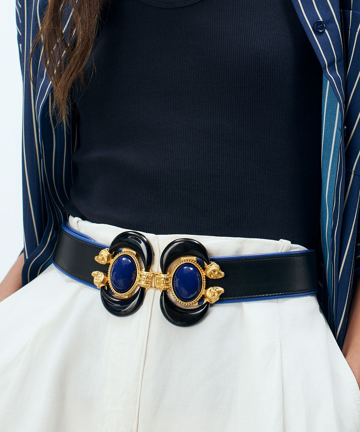 Black/Blue Leather Aries Belt | Statement Belt | Sonia Petroff