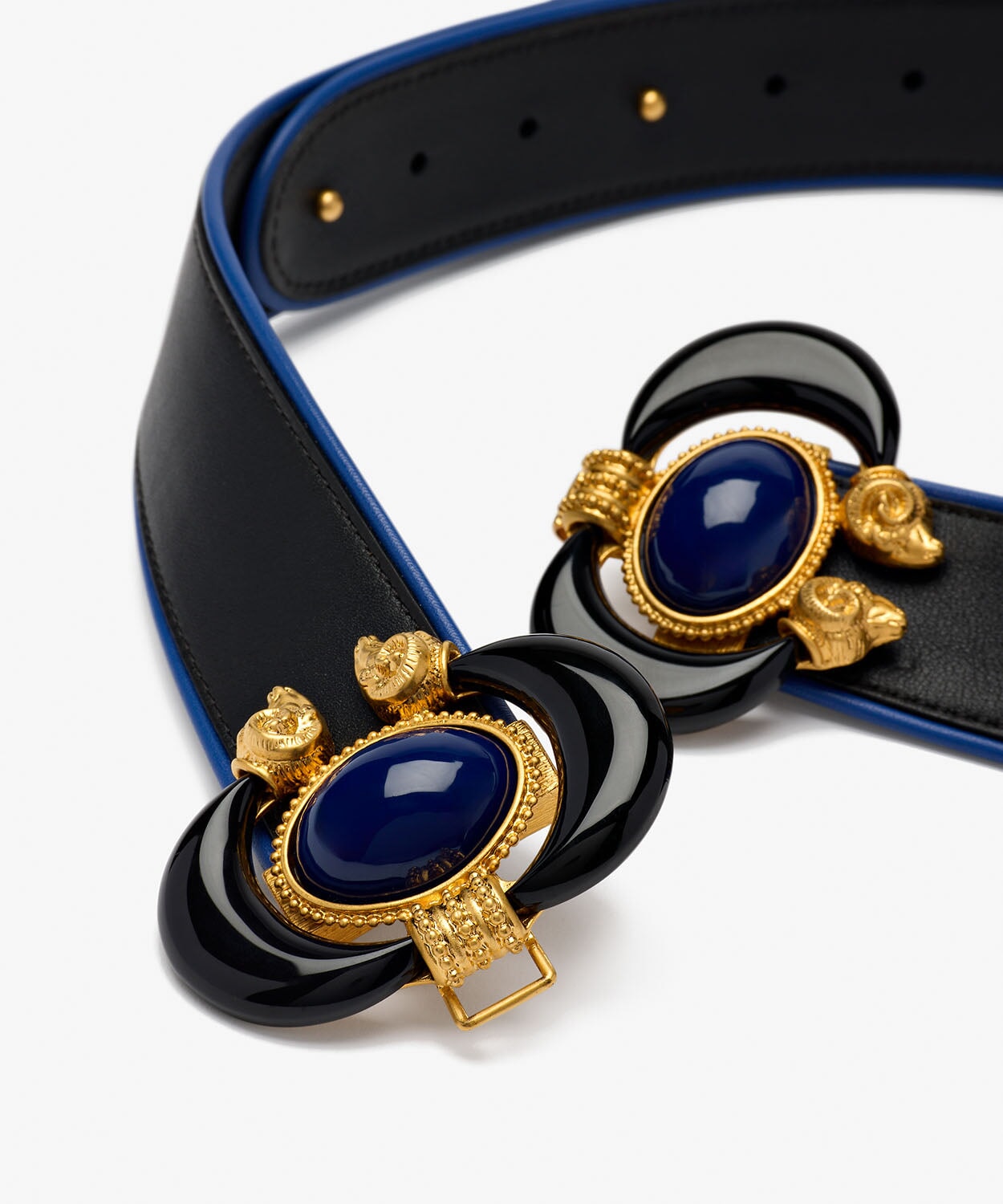Black/Blue Leather Aries Belt | Statement Belt | Sonia Petroff