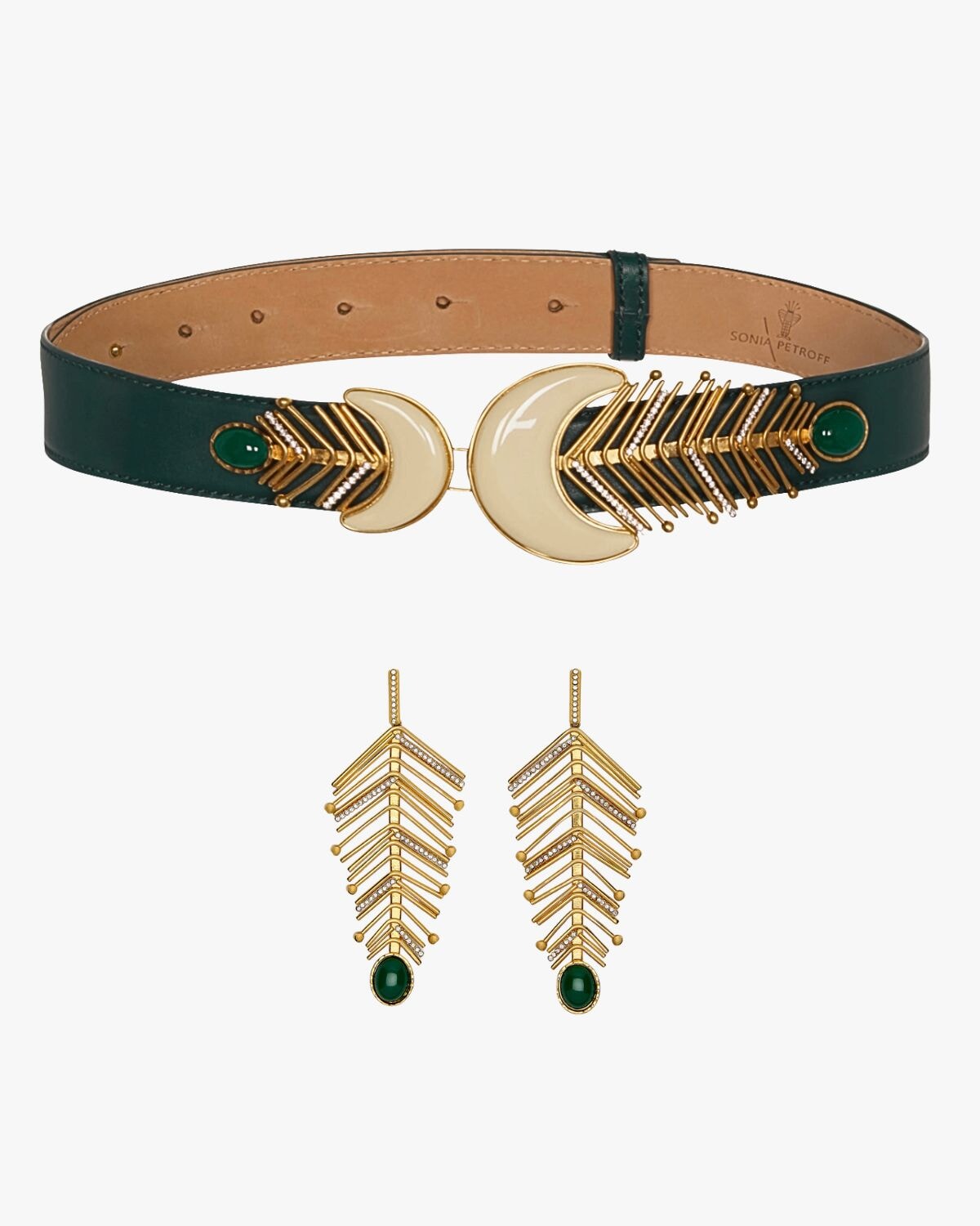 Shela Belt and Earring Set - Green Sonia Petroff 