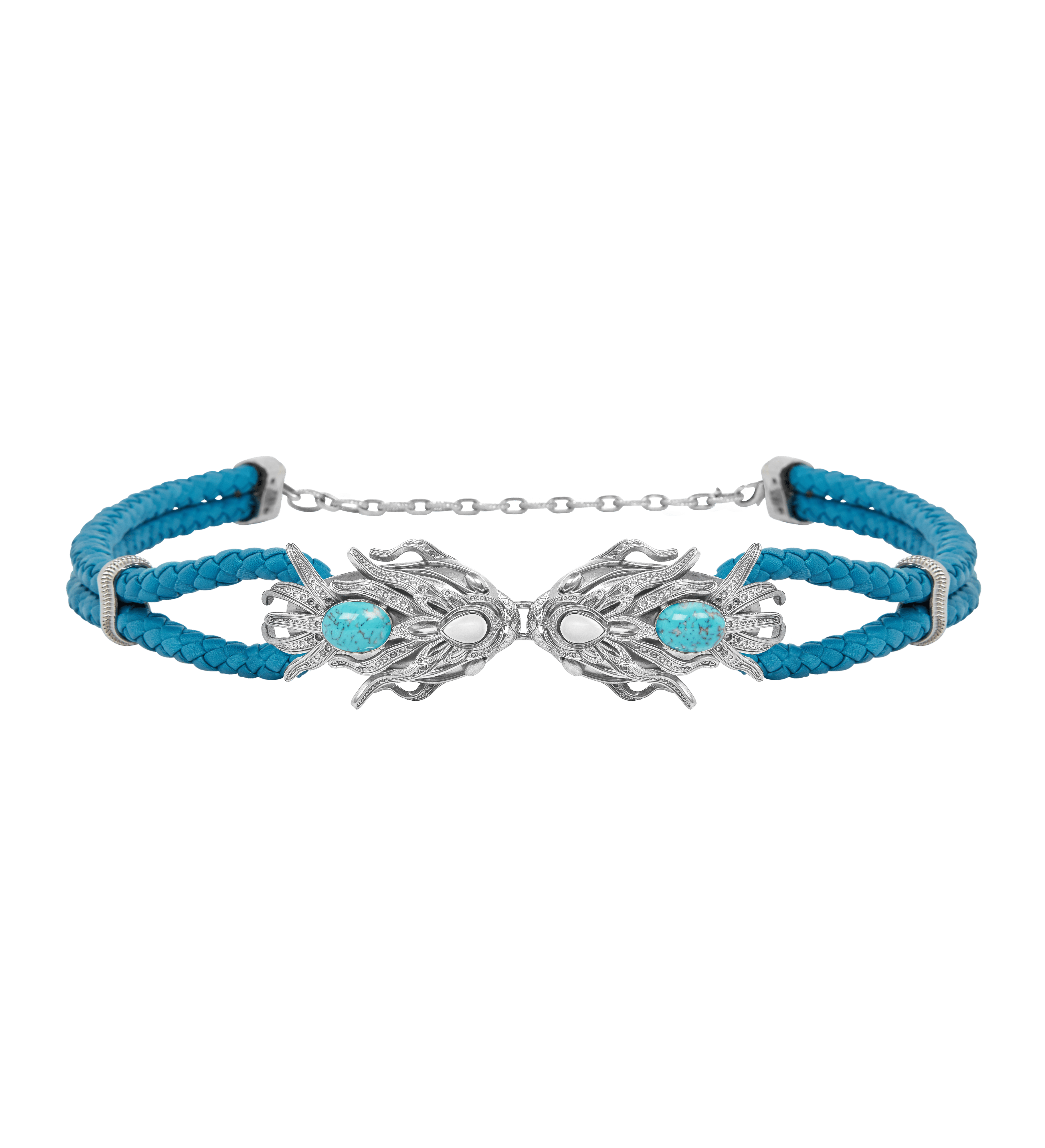 Blue Silver Dragonfish Statement Belt Sonia Petroff S/M 70cm to 85cm gb 