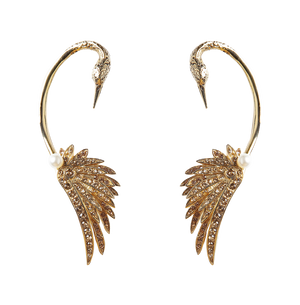 Load image into Gallery viewer, Gold Swan Luxury Earrings Sonia Petroff Pair gb 
