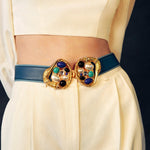 Load image into Gallery viewer, Blue Gold Blue Swan Statement Belt
